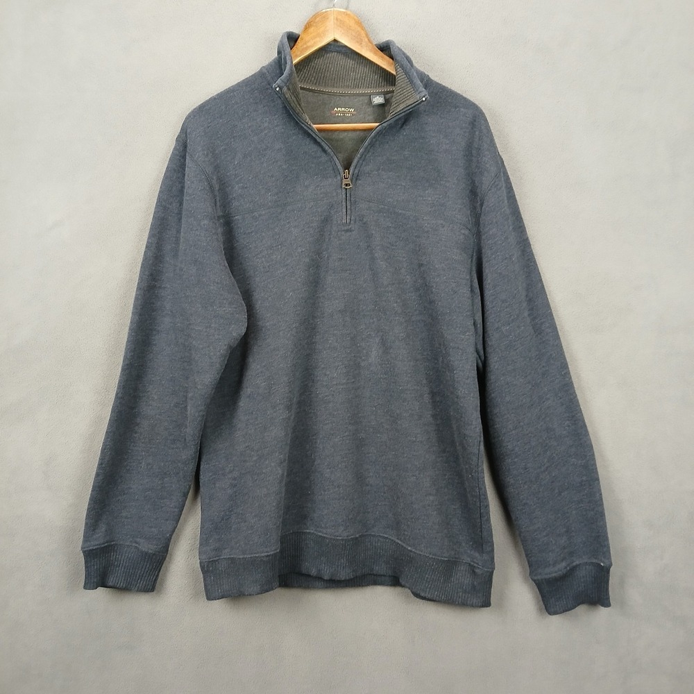 Arrow Sweatshirt Men's M Navy Blue Quarter Zip Cotton Blend Thick Warm Pullover